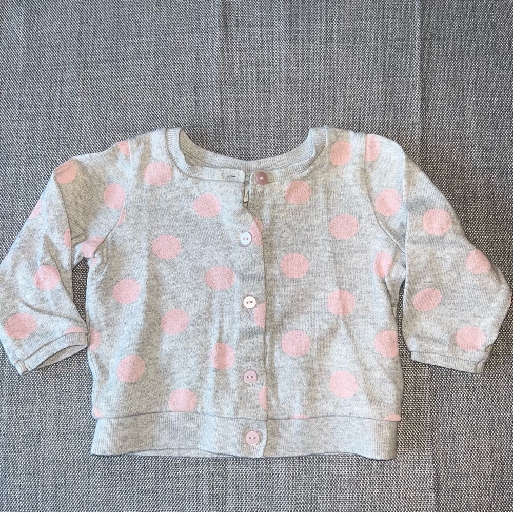 H&M Cardigan 4-6 Month Grey & Pink Polka Dot Baby Sweater